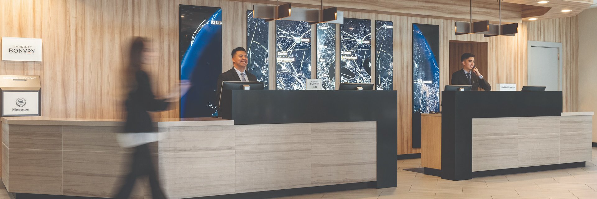 First hospitality reception desk and lobby area