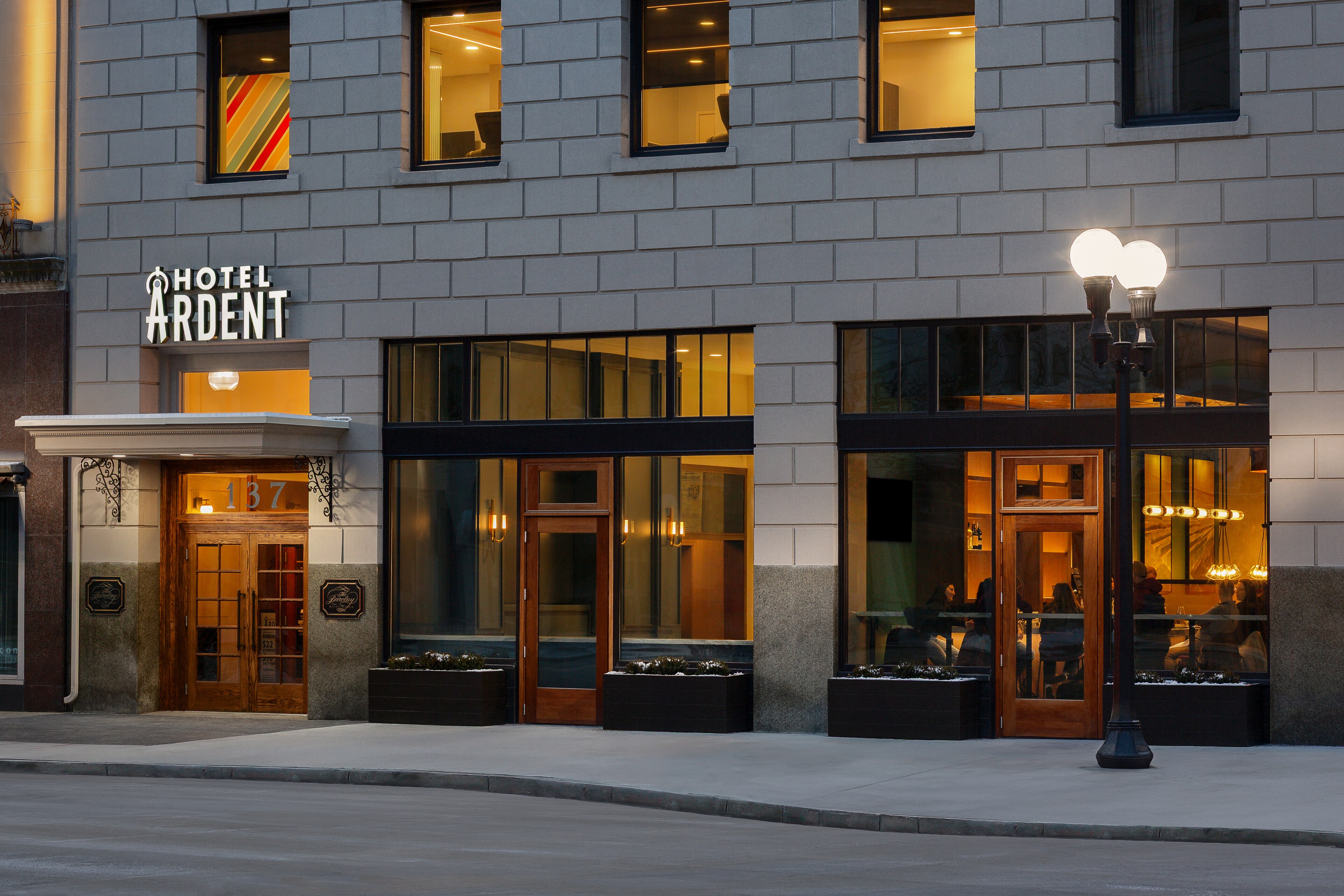 Hotel Ardent in Dayton, OH features a welcoming entrance and modern design.