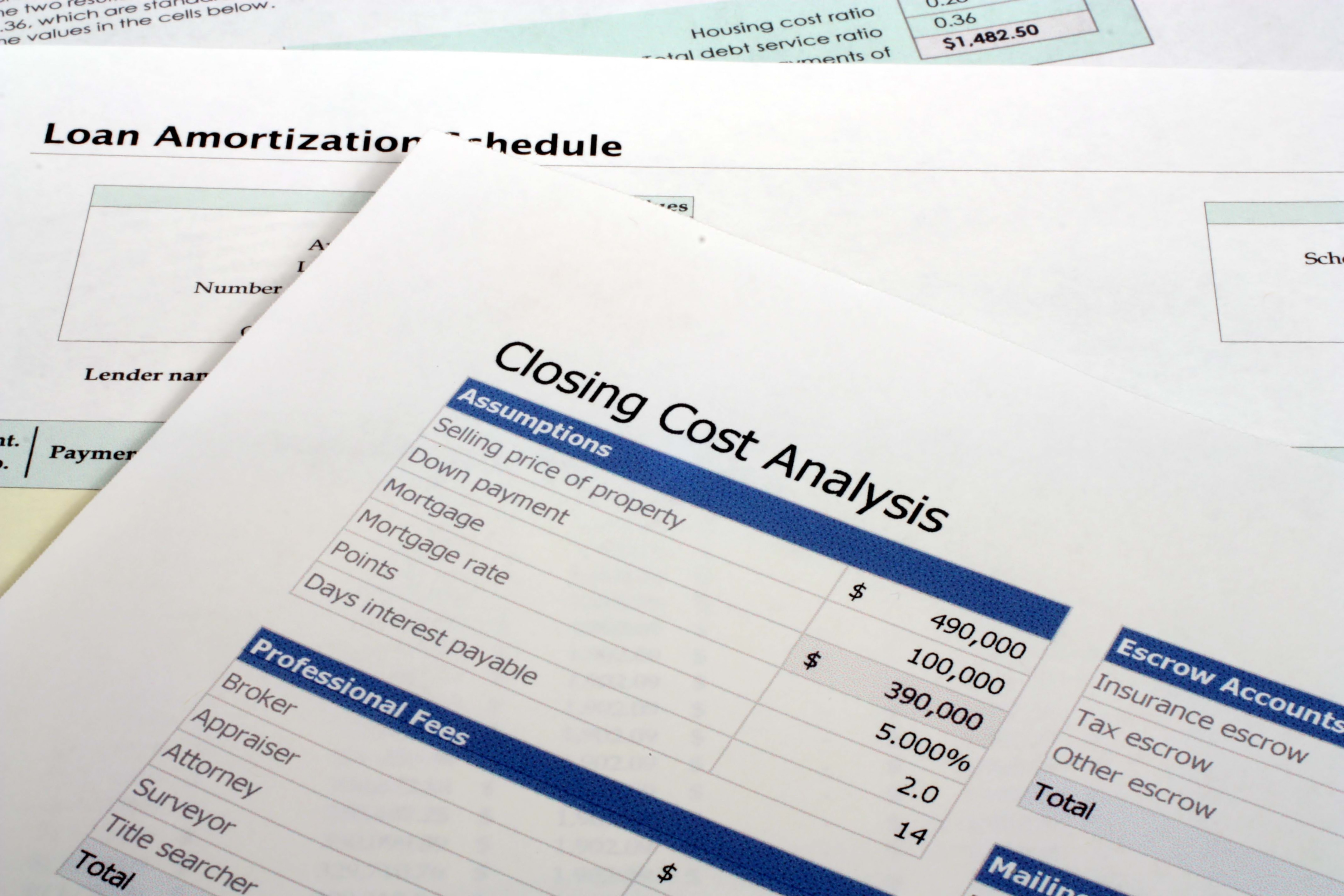 Mortgage closing cost papers.