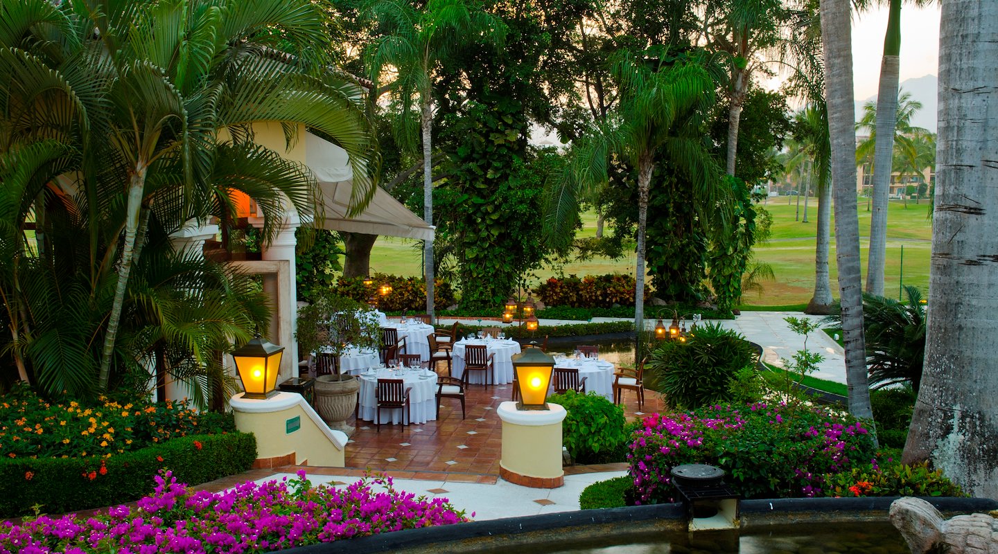 A view of the resort's outdoor dining area, Casa Velas, Puerto Vallarta, Mexico