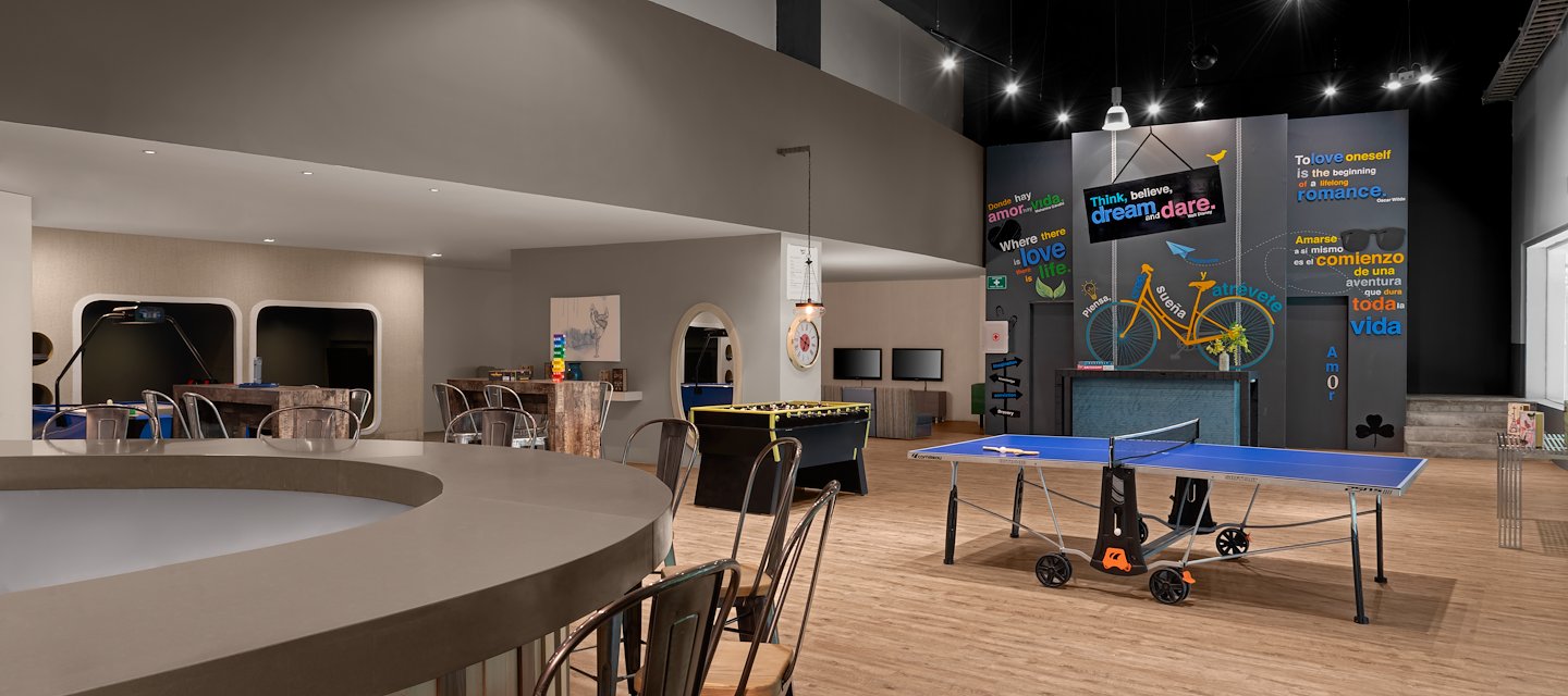 A room with ping pong tables and a bar, Grand Velas Riviera Maya, Playa del Carmen, Mexico