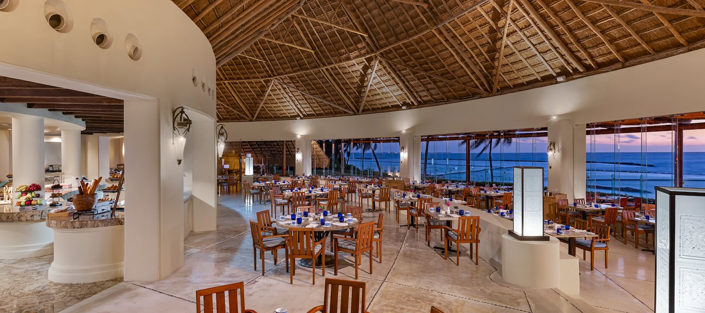 A restaurant with a large dining area overlooking the ocean, Grand Velas Riviera Maya, Playa del Carmen, Mexico