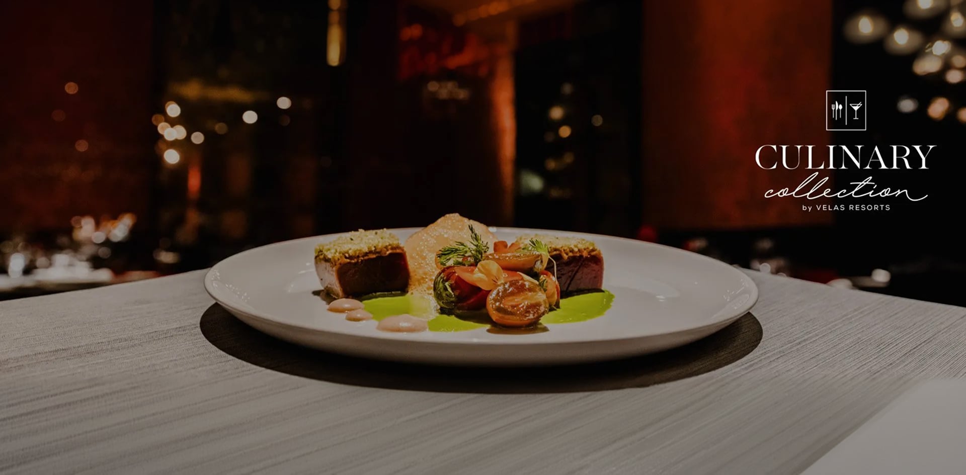 A plate of food sitting on a table in a restaurant, Grand Velas Riviera Maya, Playa del Carmen, Mexico