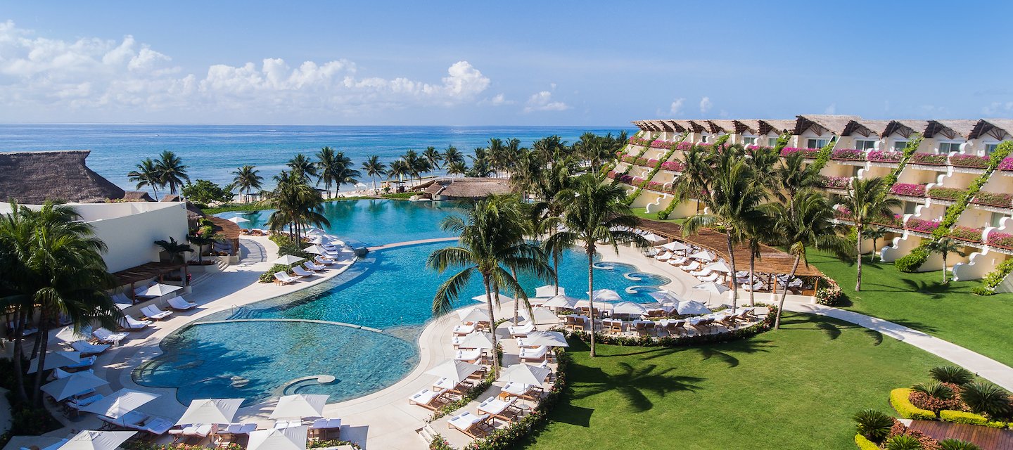 The resort at the beach with a pool and lawn, Grand Velas Riviera Maya, Playa del Carmen, Mexico