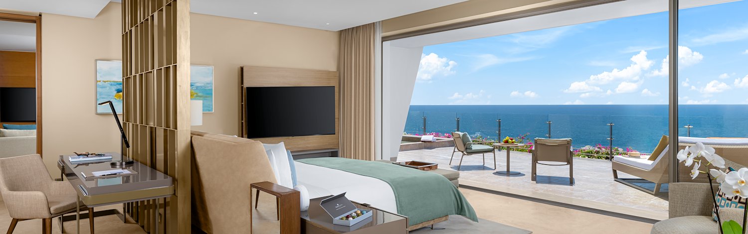 A bedroom with a view of the ocean, Grand Velas Los Cabos, San Lucas, Mexico