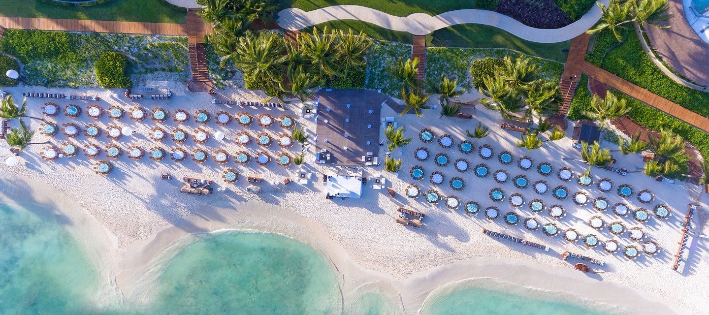Aerial View of the beach at Grand Velas Riviera Maya, Playa del Carmen, Mexico