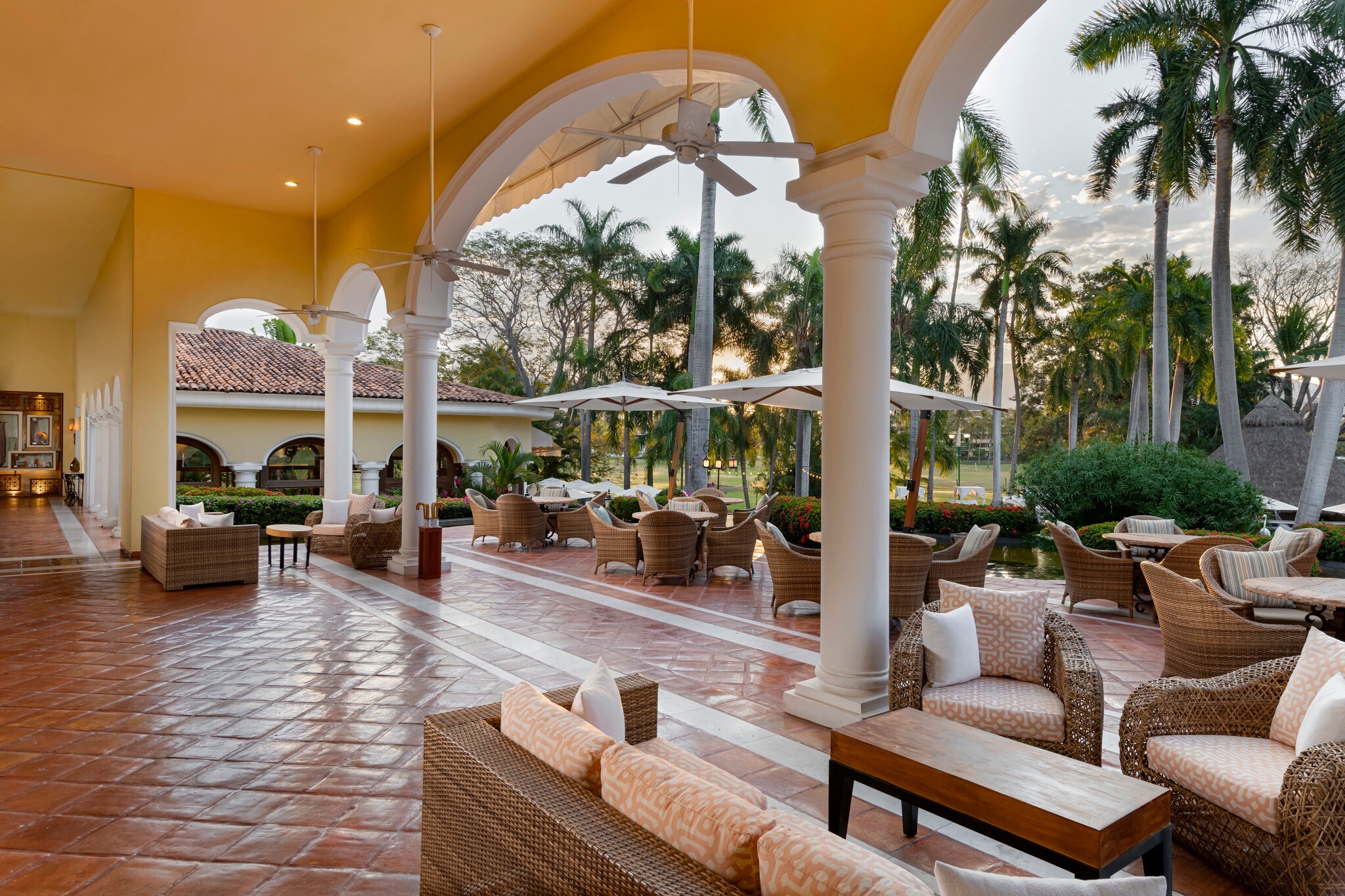 The lobby of a hotel with a patio and furniture, Casa Velas, Puerto Vallarta, Mexico