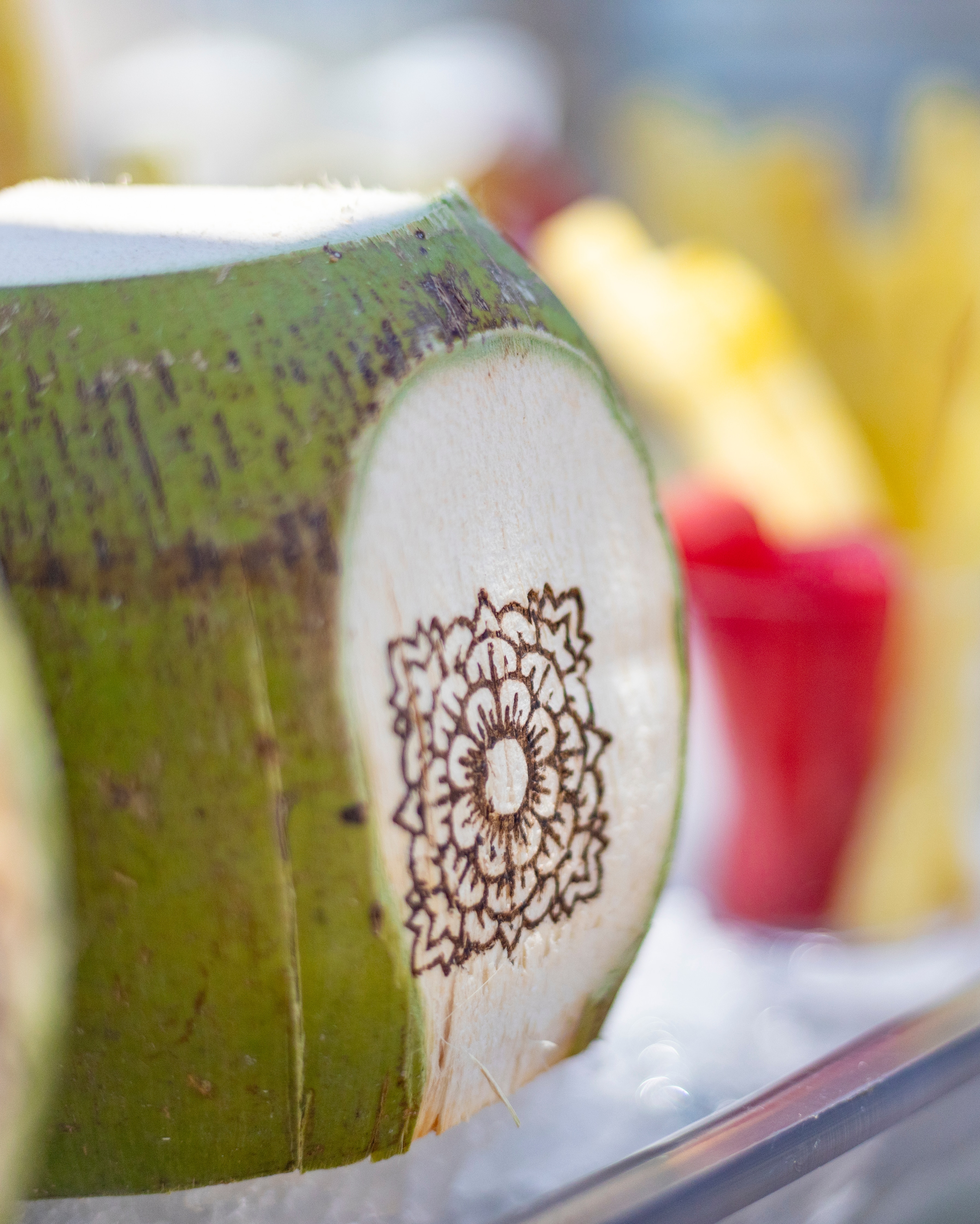 A close up of a coconut