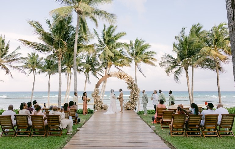 A wedding ceremony on a beach