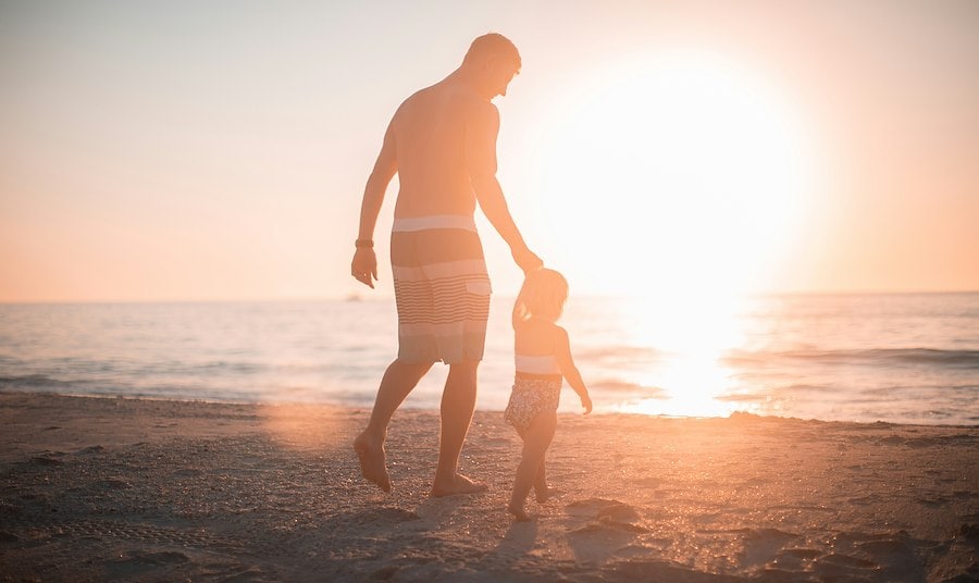Happy Fathers Day | A man and child walking on a beach | Monterey, CA