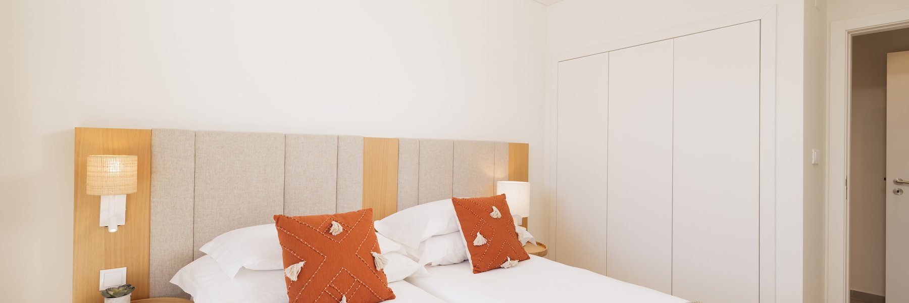 Neatly Made Bed Featuring Two Fluffy Pillows of Flamingos Salgados, Albufeira