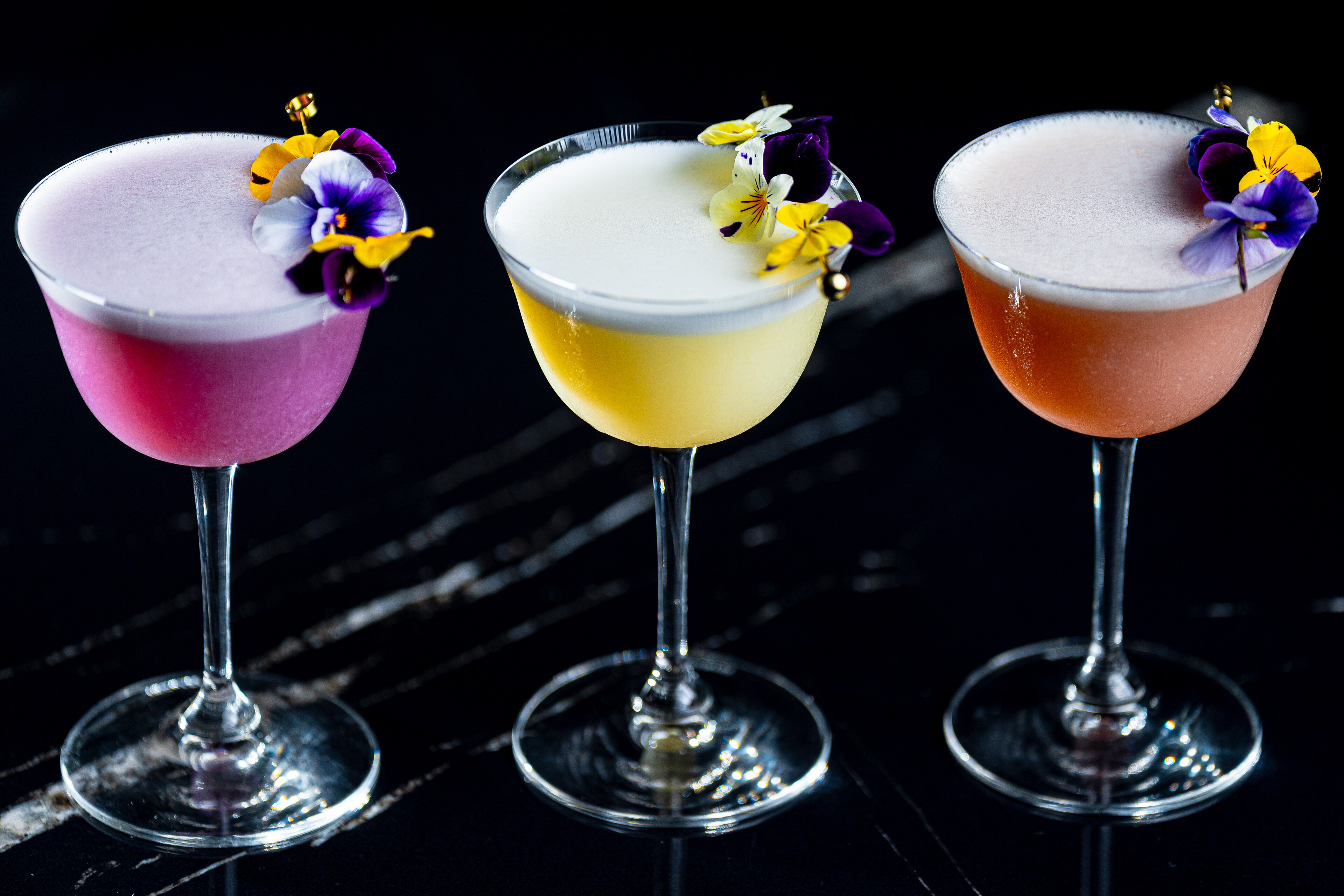 Colorful cocktails elegantly presented at Hotel Nikko San Francisco