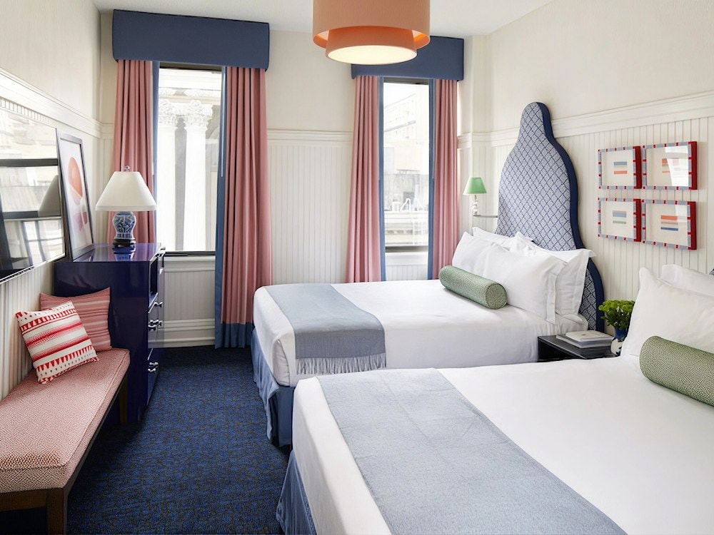 Full view of a colorful double room at Hotel Triton Union Square San Francisco, CA