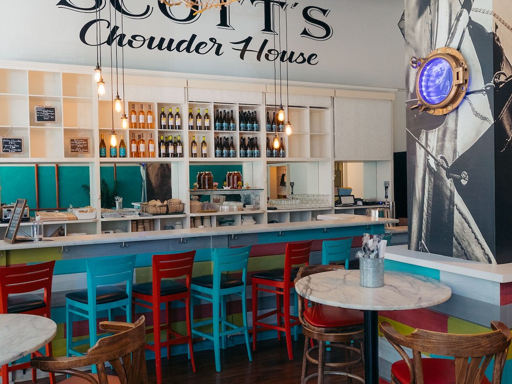 Scott's Chowder House in vibrant decor and seating at Hotel Triton Union Square San Francisco