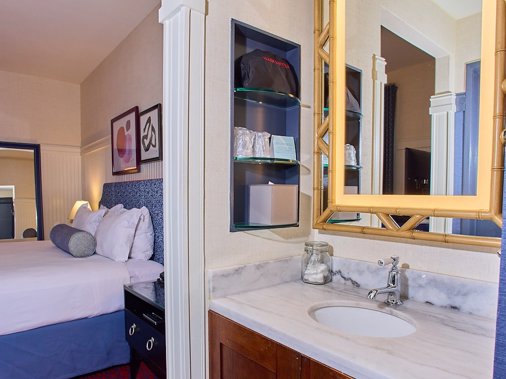 Guest room with bathroom vanity in Hotel Triton Union Square San Francisco