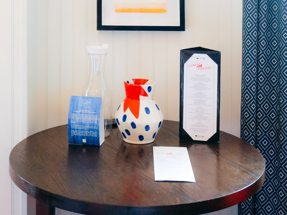 In-room welcome amenities of Hotel Triton Union Square San Francisco