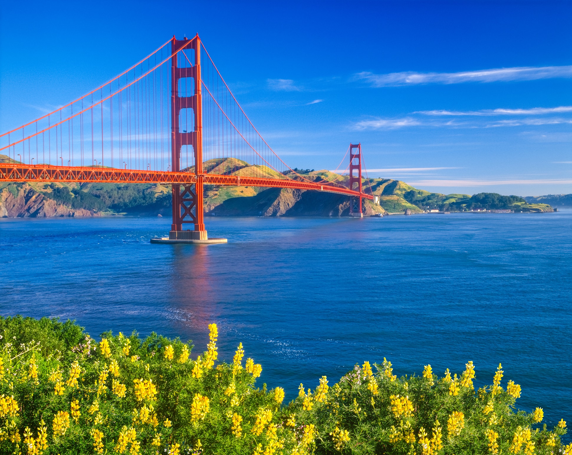 A wide view of the Golden Gate Bridge