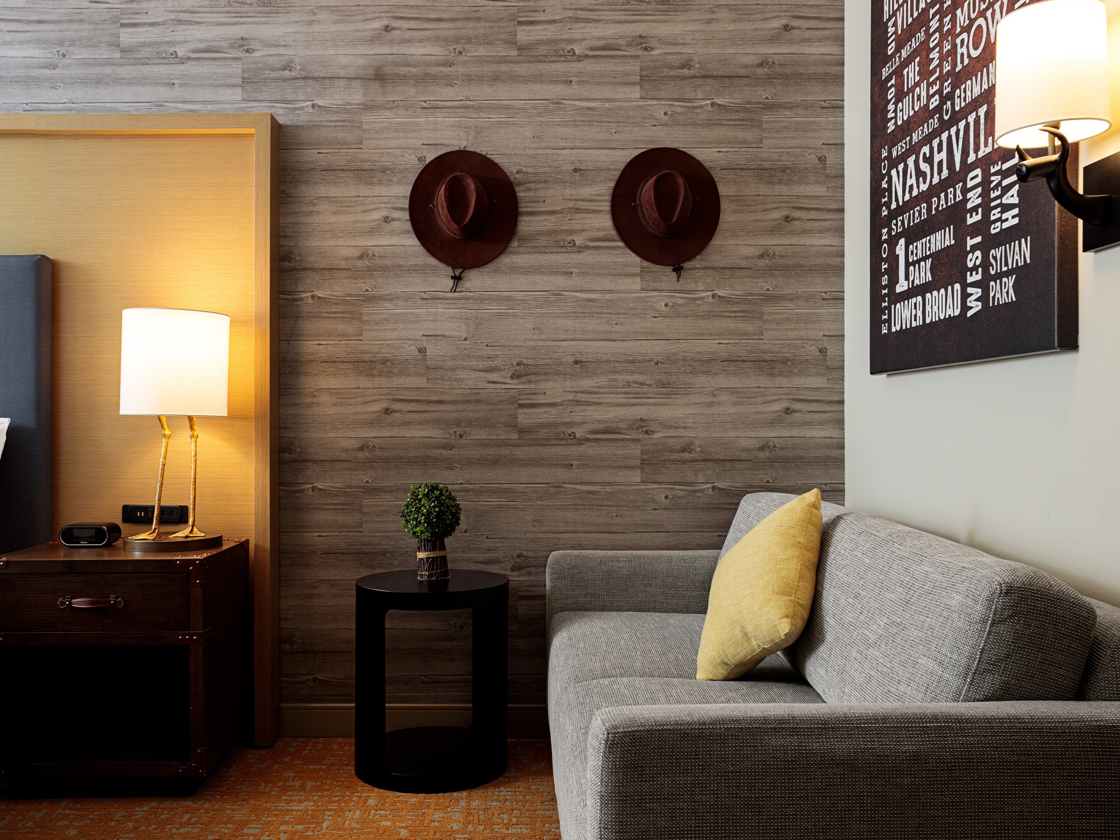 Hotel room with a couch
