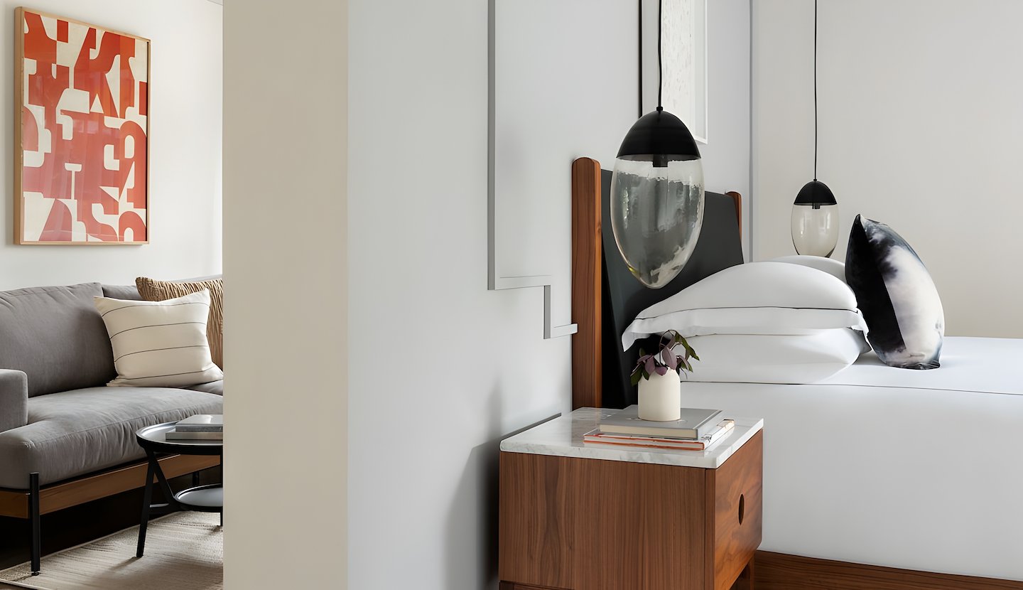 A hotel room with two beds and a television, Kimpton Virgilio, Mexico City