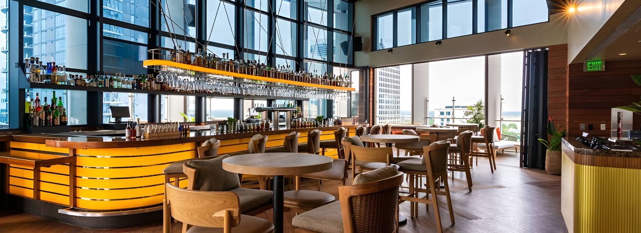 Restaurant and bar at Merchant & Trade offering craft cocktails and modern cuisine in Charlotte, NC.