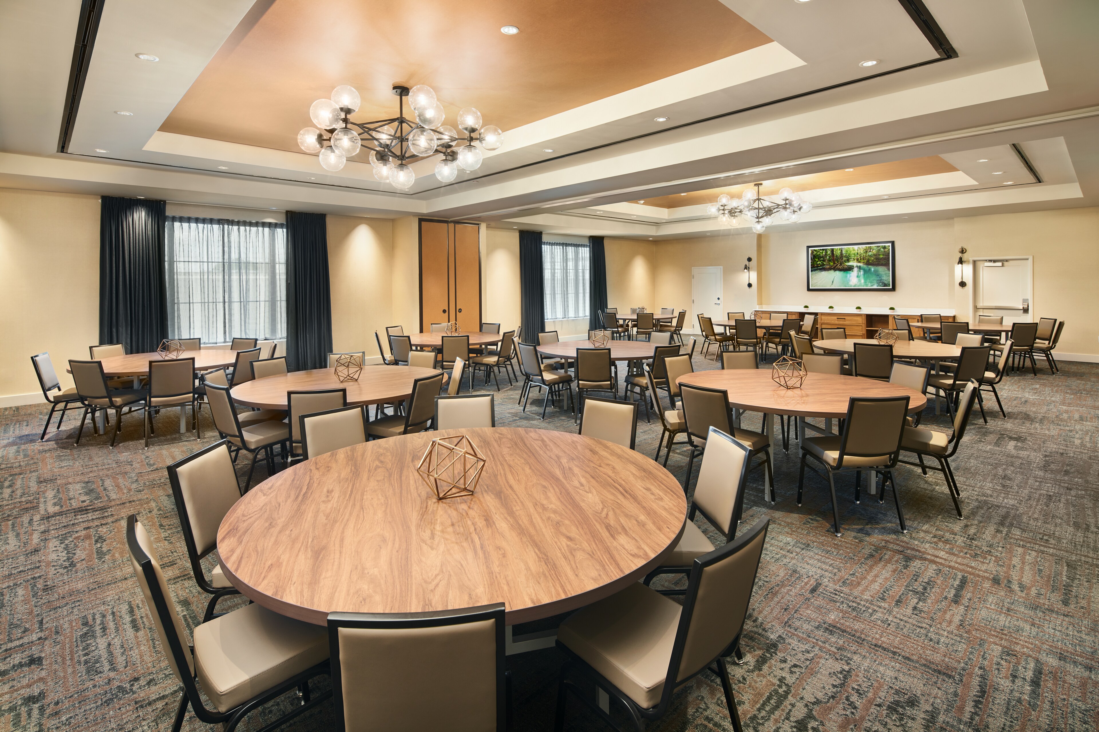 Meeting room with rounded tables