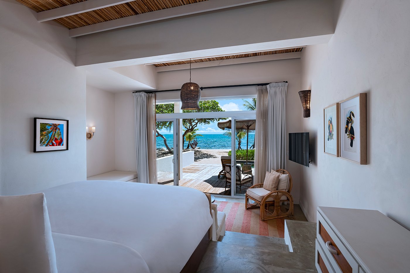 Bedroom in the Two Bedroom Beach Villa at Itz'ana Resort, Belize therapist retreat