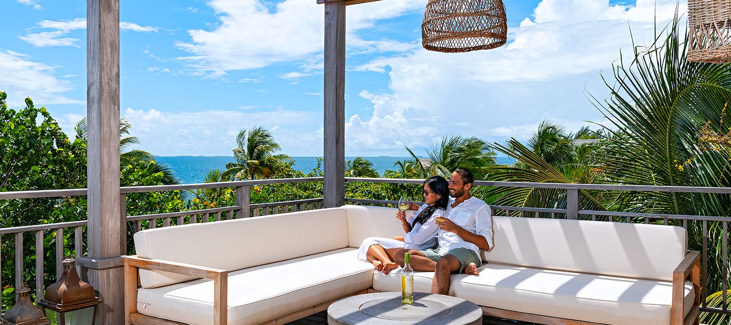 Two-Bedroom Penthouse terrace overlooking the Caribbean Sea at Itz’ana Belize