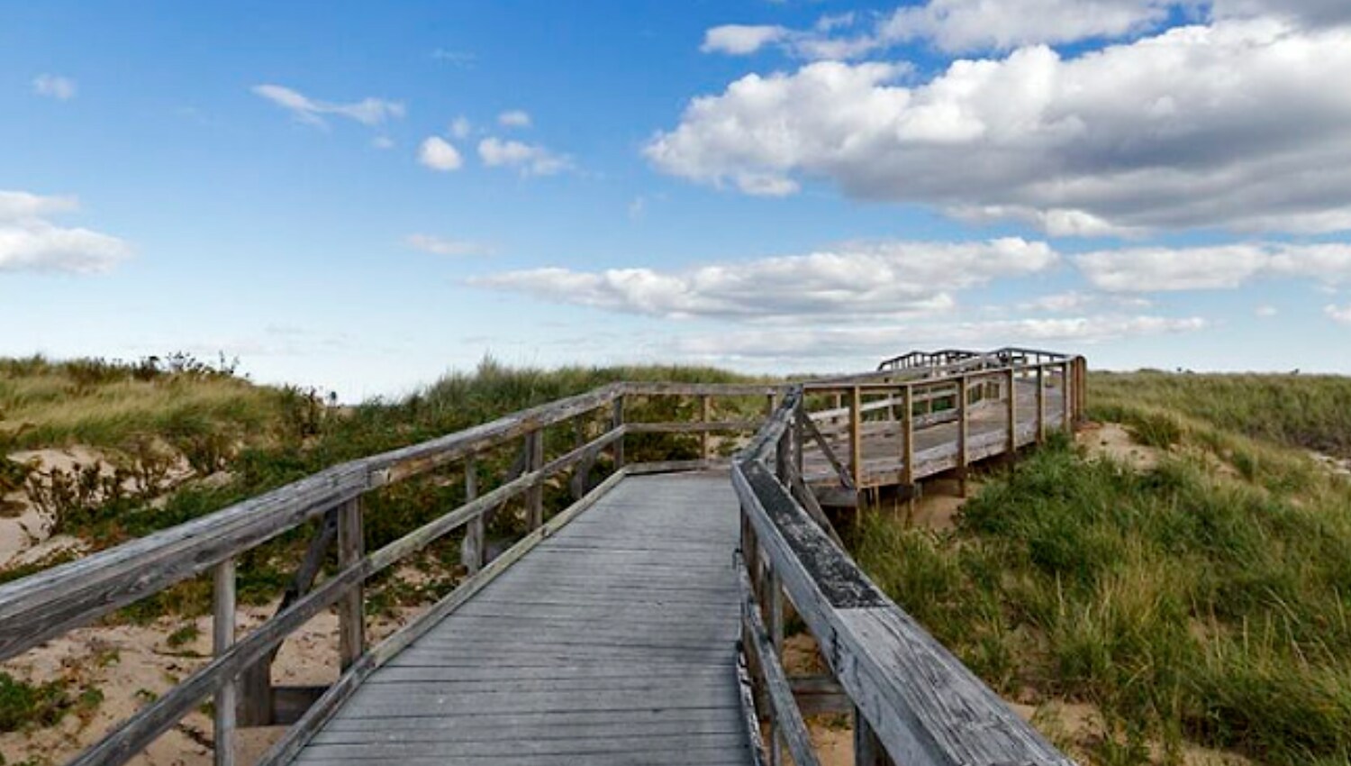 Parker River National Wildlife Refuge board walk winding through sand