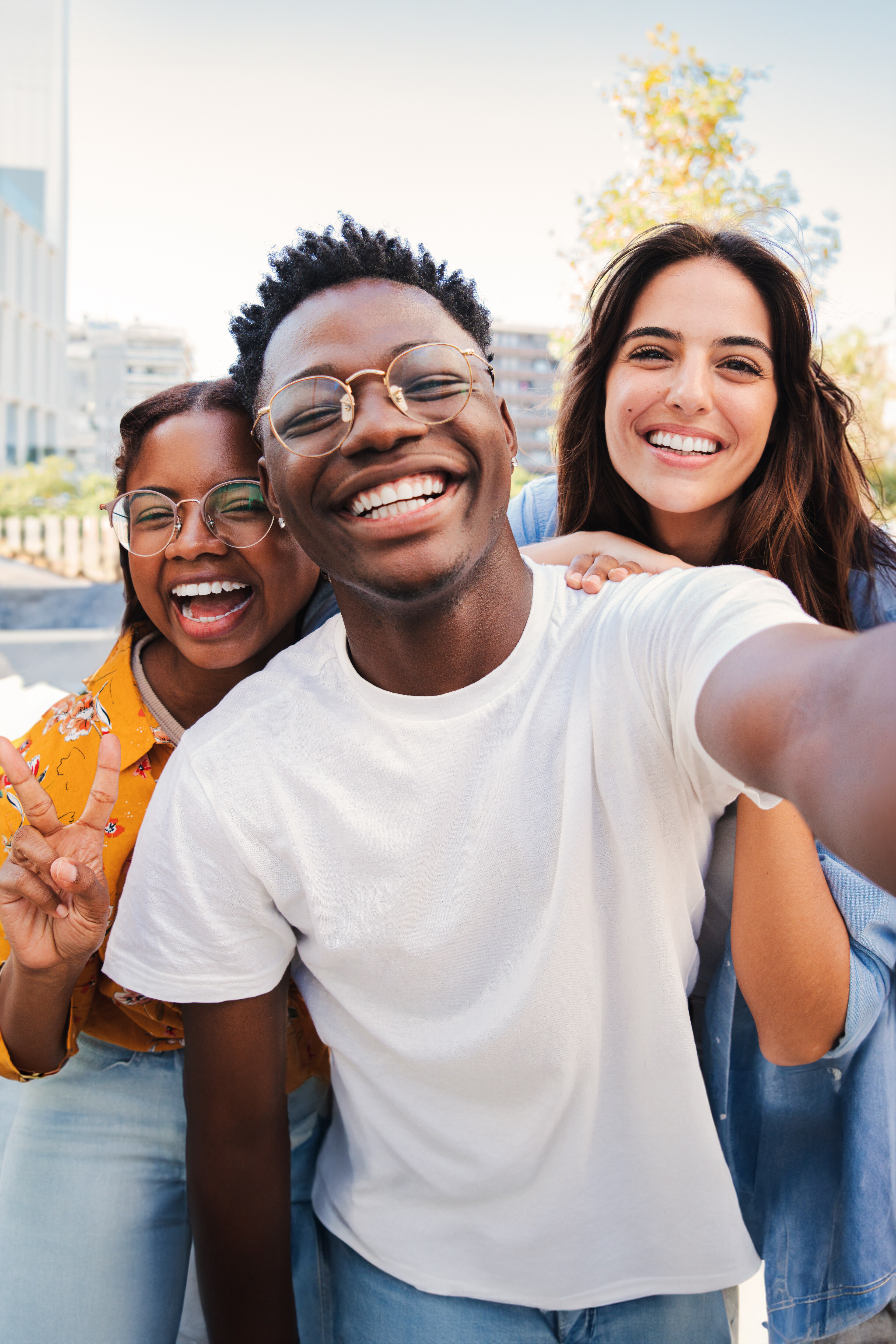 Three friends taking a selfie