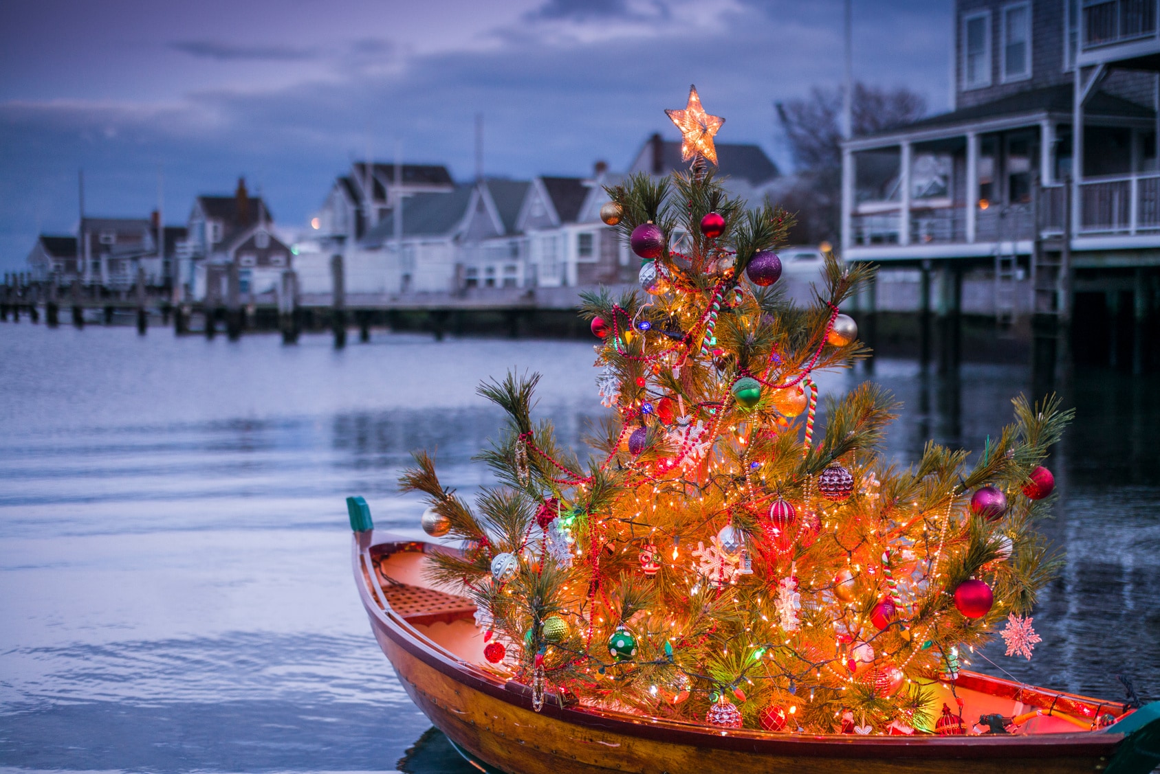 A christmas tree on a boat