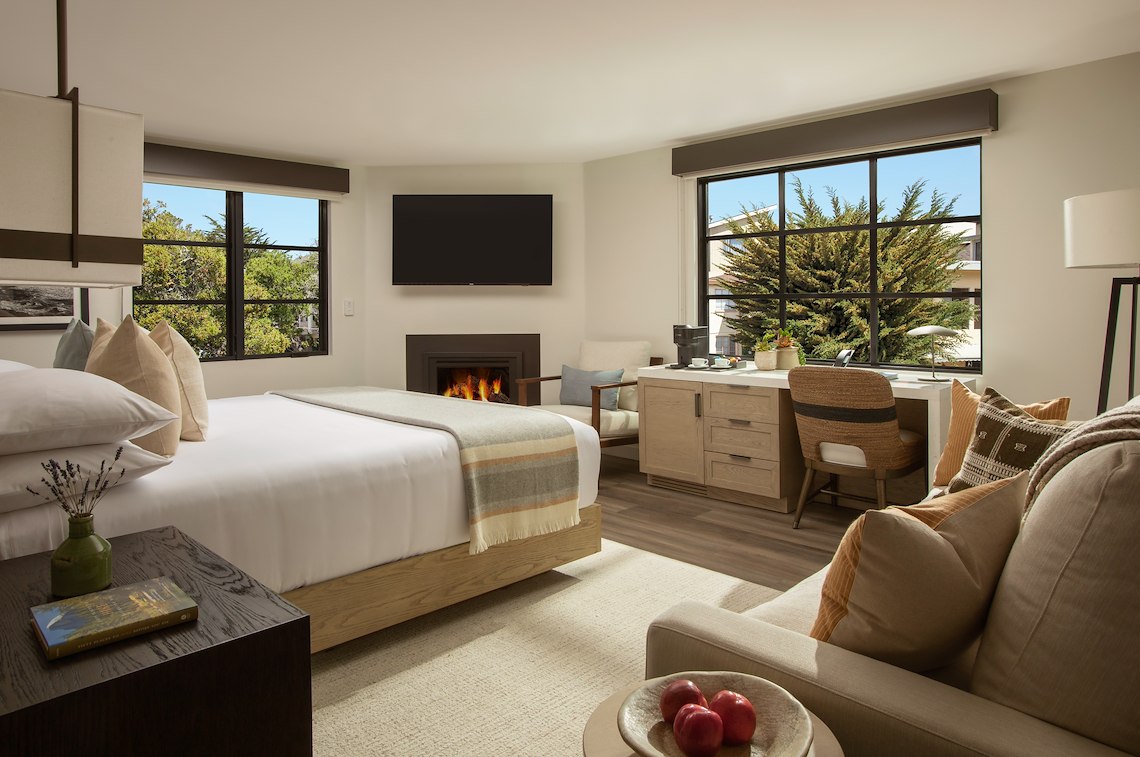 Junior King Suite w Fireplace Main Room at Stilwell Hotel, Carmel-by-the-Sea, CA