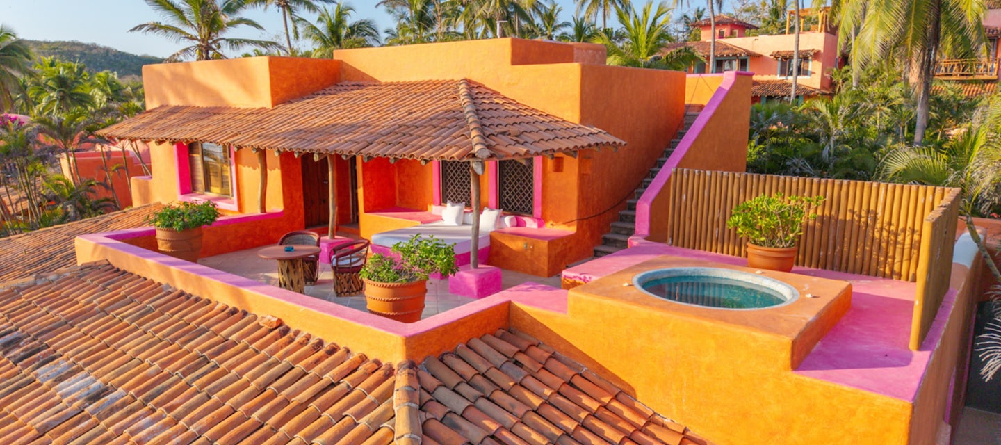 Lounge View from the Upper Level Terrace of Casa Isabel - Luxury oceanfront suite in Las Alamandas Resort, Costalegre Jalisco