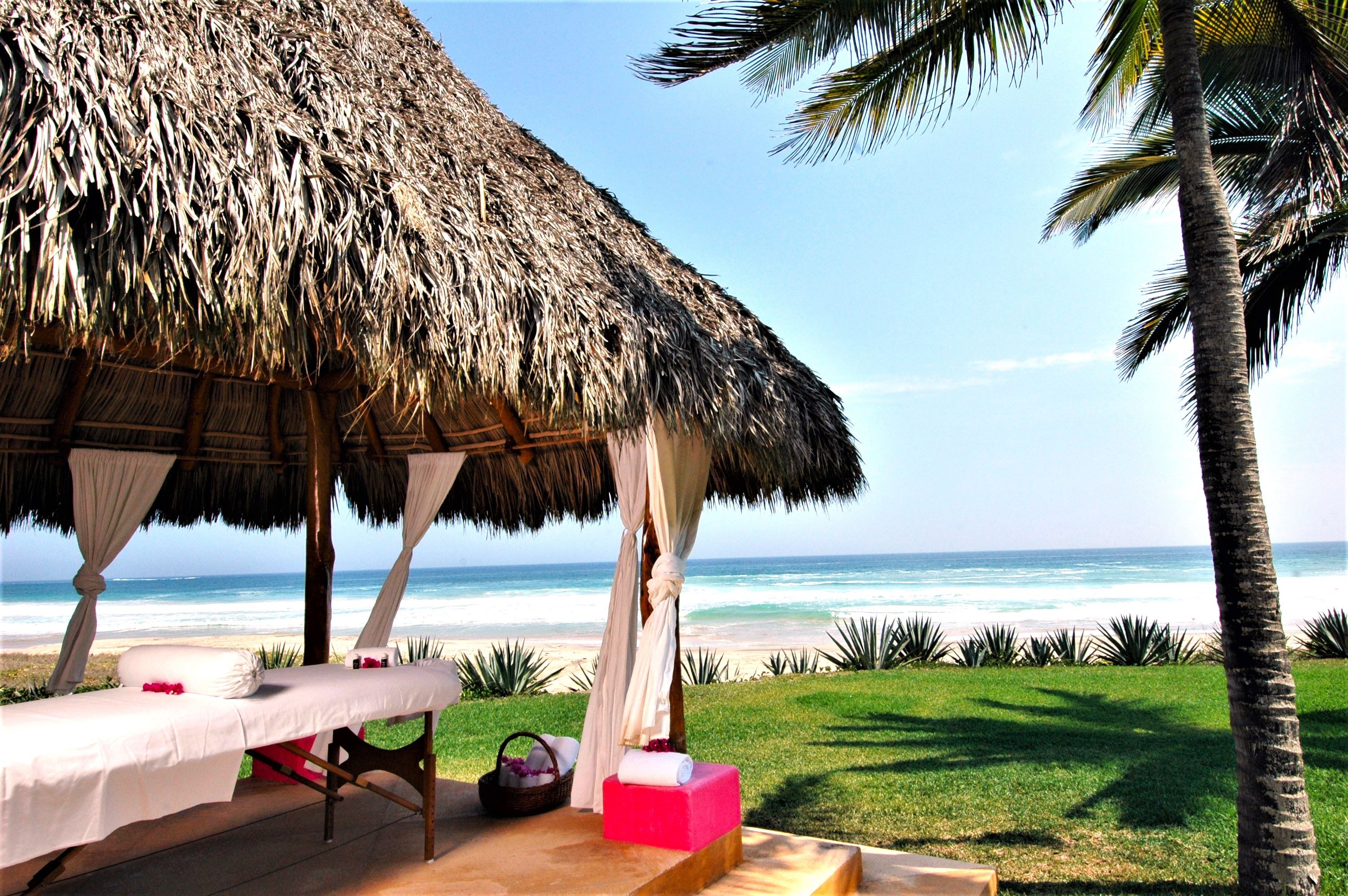 Relaxing spa area with ocean views at Las Alamandas Resort in Costalegre, Jalisco