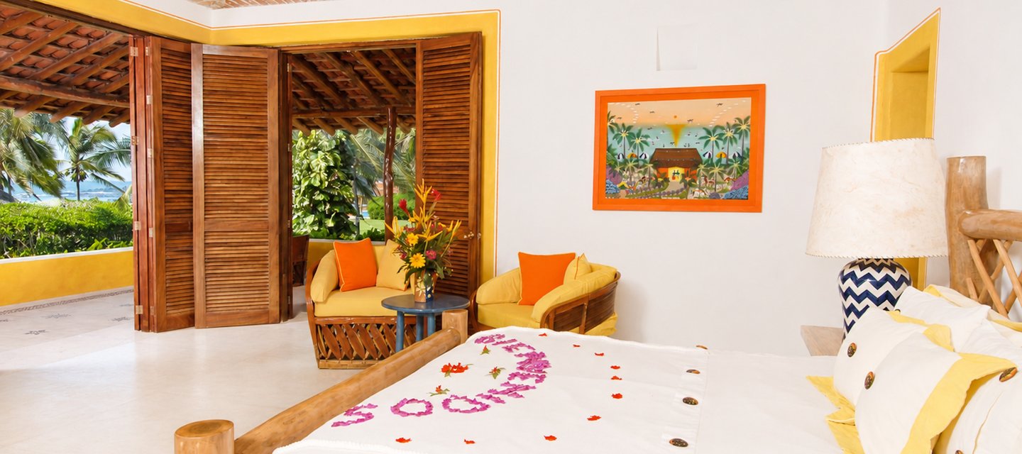 Cozy interior view of a room at Las Alamandas Resort in Costalegre, Jalisco