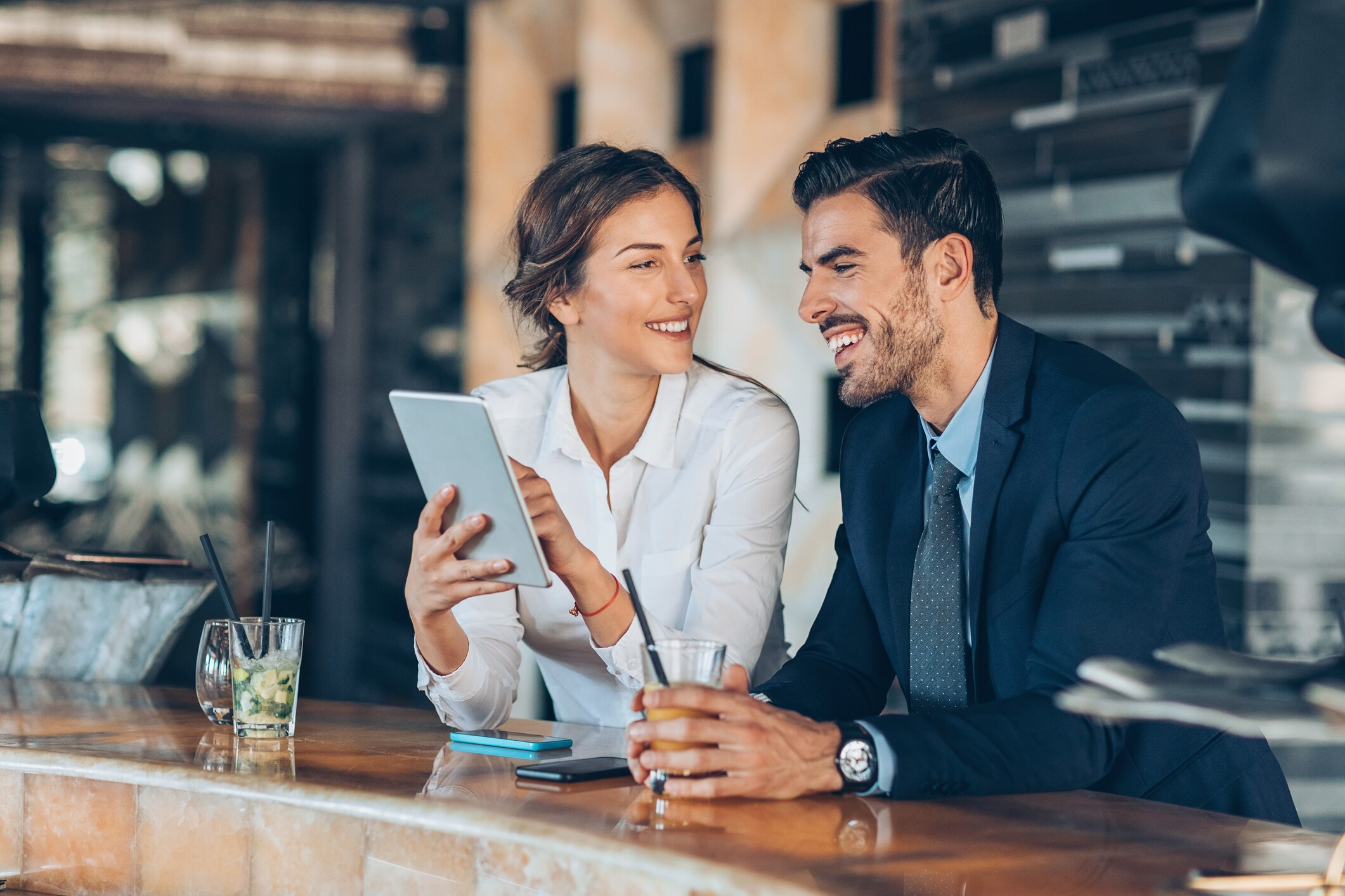 Couple using Tablet at Albuquerque, New Mexico