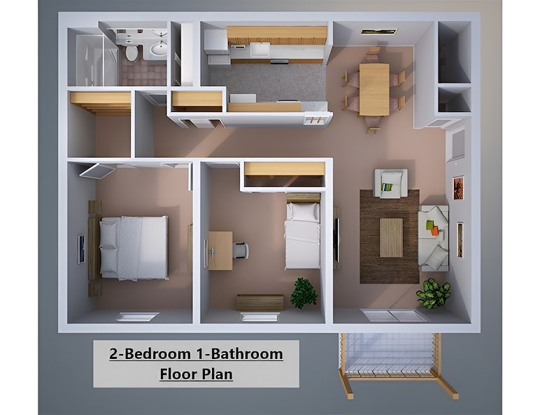 2 bedroom 1 bath floor plan at California Apartments in Absecon, New Jersey