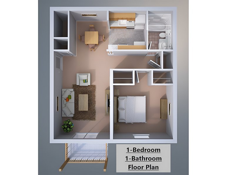 The floor plan for a one bedroom apartment at California Apartments in Absecon, New Jersey