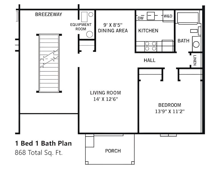 1 bed, 1 bath floor plan at California Apartments in Absecon, New Jersey