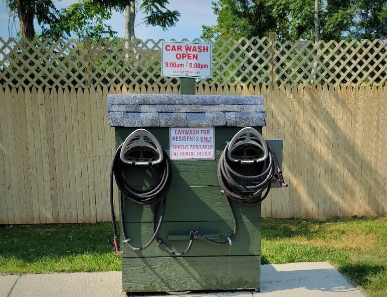 Car wash station at California Apartments by Manor Communities near Absecon, NJ