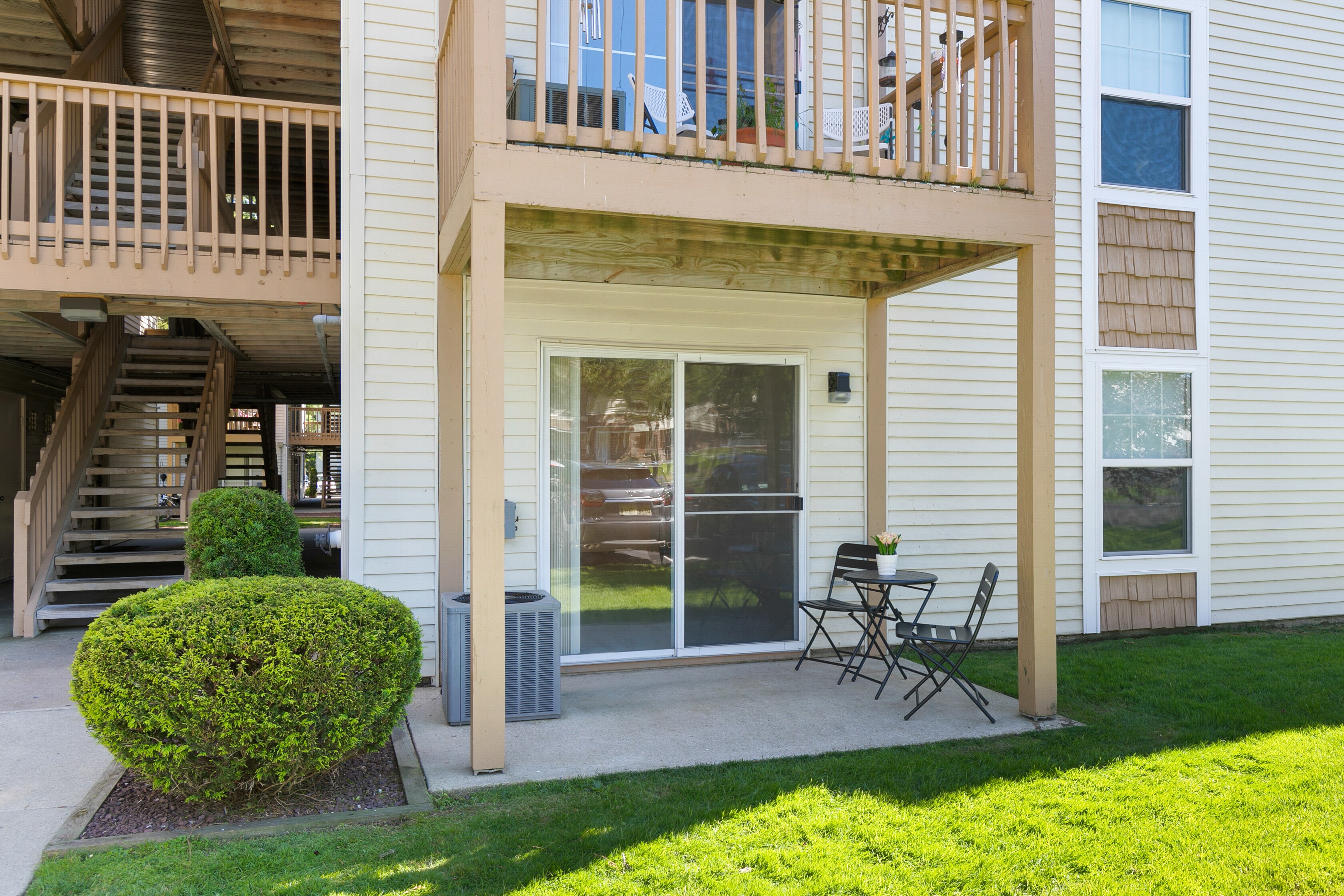 Private patio at California Apartments by Manor Communities in Absecon, NJ
