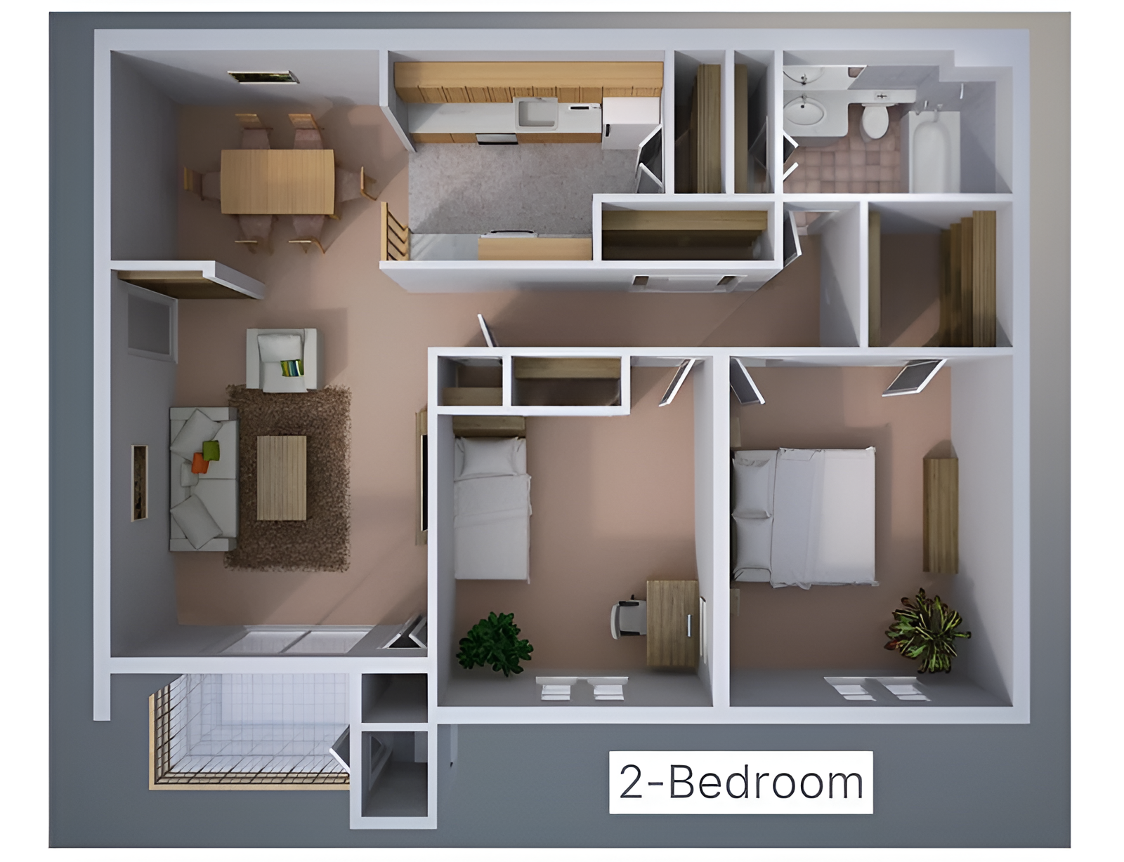 2 bedroom floor plan, Country Club Apartments, Huntington, West Virginia