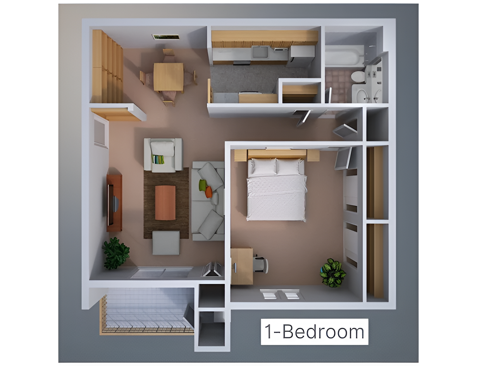 A floor plan of a one bedroom apartment at Country Club Apartments in Huntington, West Virginia