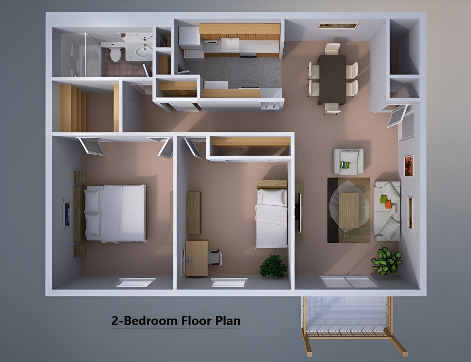 2 bedroom floor plan, East Mountain Apartments, Wilkes-Barre, Pennsylvania