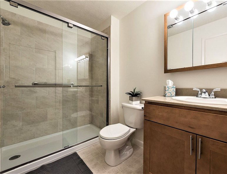 Bathroom with shower stall East Mountain apartments