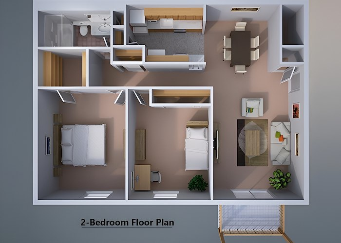 2 bedroom floor plan, East Mountain Apartments, Wilkes-Barre, Pennsylvania