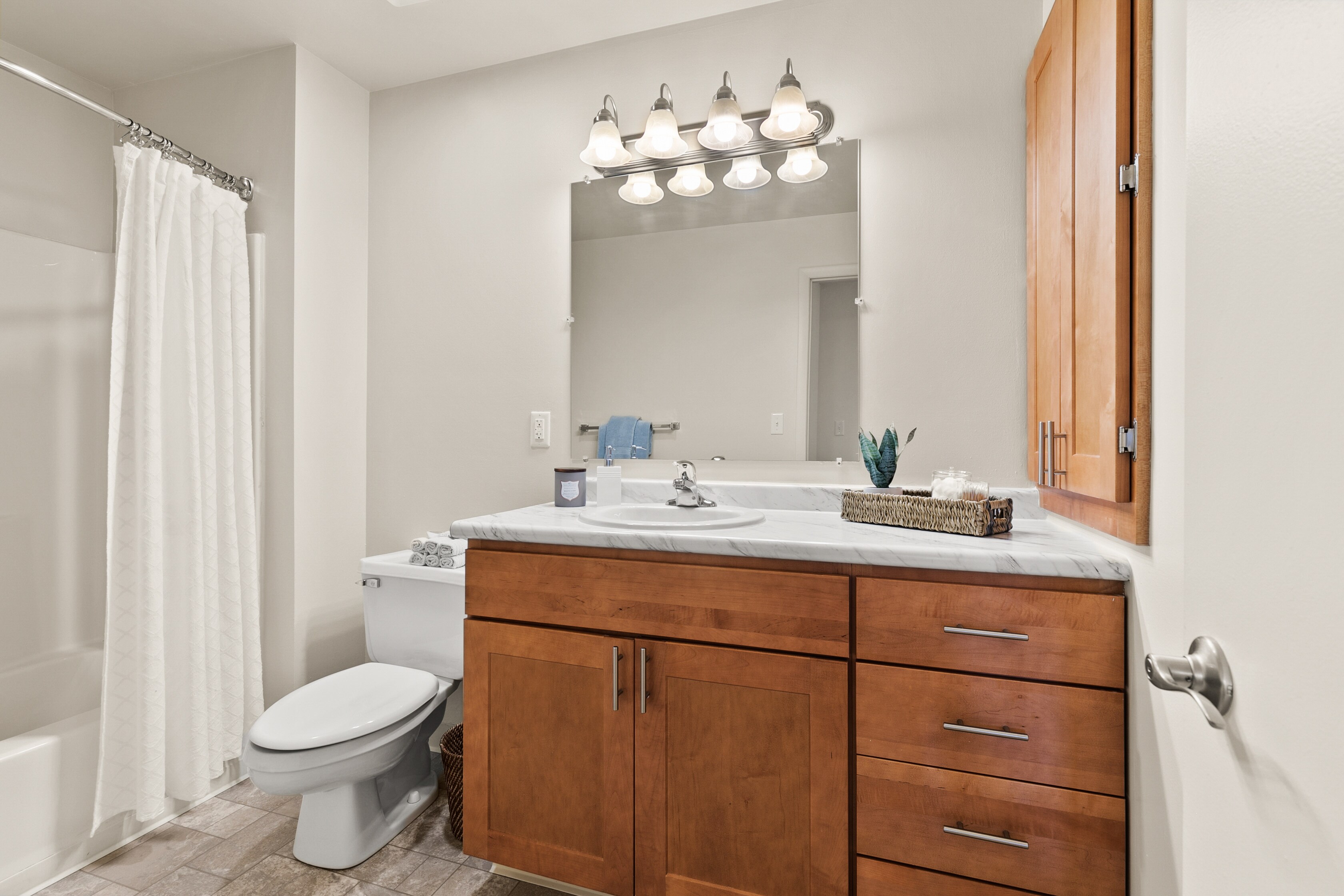 Contemporary bathroom at East Mountain Apartments by Manor Communities in Wilkes-Barre, PA