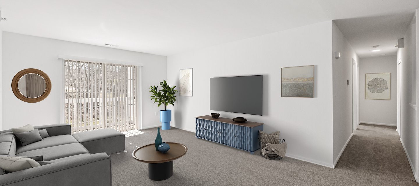 A living room with a couch, chair and television, East Mountain Apartments, Wilkes-Barre, Pennsylvania