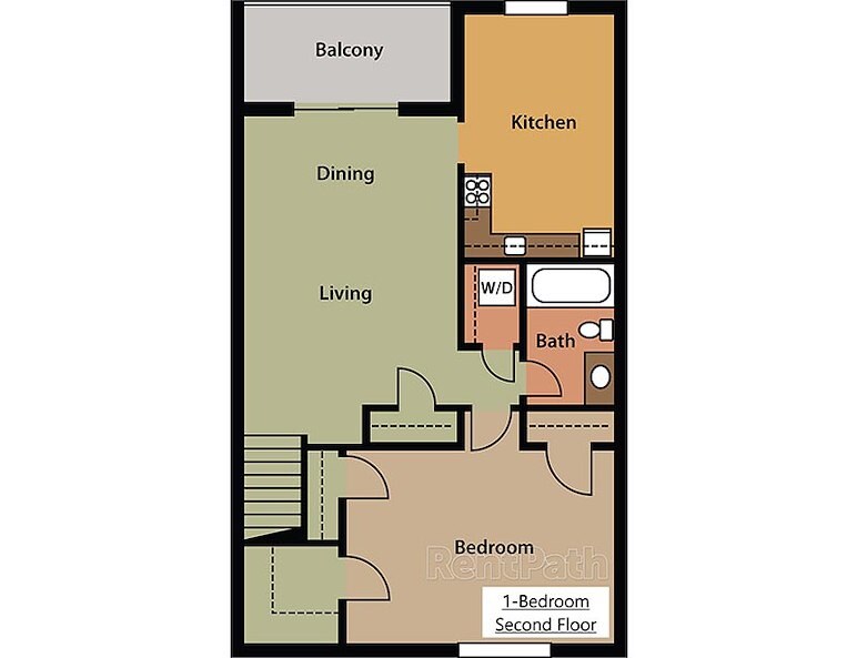 The floor plan of a 2D view of a 1-bedroom second floor at Gateway Apartments in Edwardsville, Pennsylvania