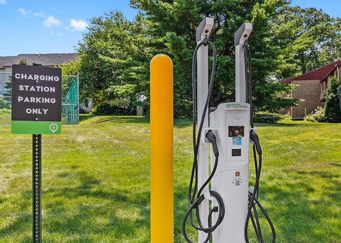 A charging station for electric vehicles in a park, Grampian Hills Apartments, Williamsport, Pennsylvania