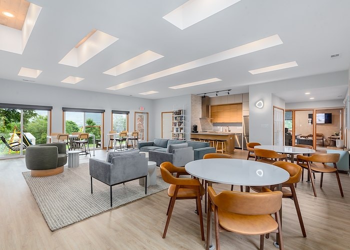A modern living room with a dining table and chairs, Grampian Hills Apartments, Williamsport, Pennsylvania